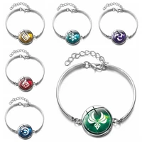 genshin impact figure bangle women girl wristband jewelry anime game eye of god 7 elements glass cabochon bracelet souvenir gift