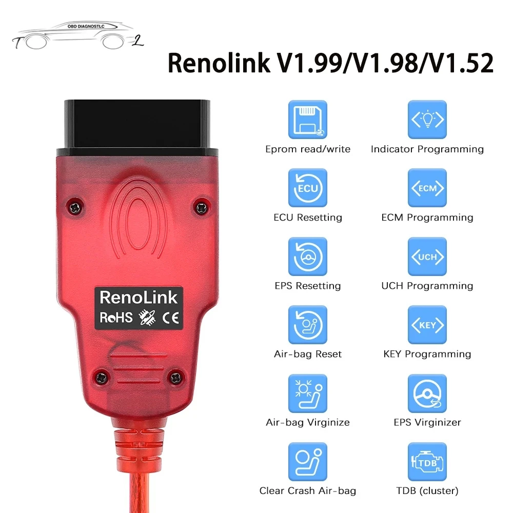 

Автомобильный диагностический кабель Renolink V1.99 V1.98 V1.52 1,99/1,98/1,52 OBD2 OBDII USB-коннектор для Ren-Renault ECU ключевой программирующий инструмент