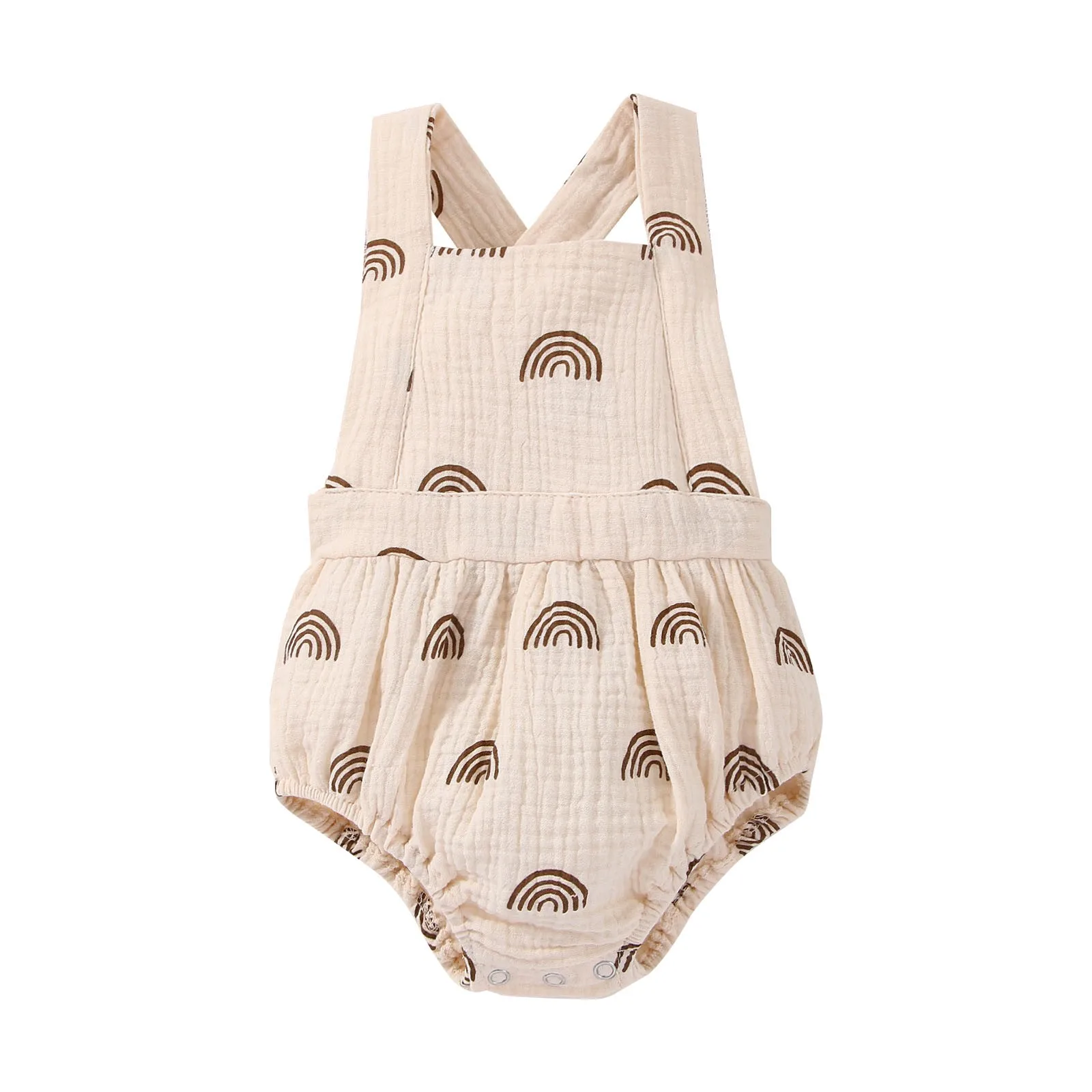 

Newborn Infant Baby Girls Crawl Suit Sleeveless Strap Rainbow Print Jumpsuit Crawl Suit Brown Beige Baby Girl Elephant Clothes