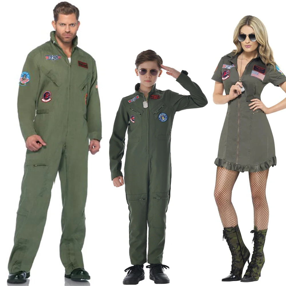 

Women Licensed Top Gun Flight Fancy Dress Up 2022 Kids Pilot Costume Halloween Party Men Fighter Pilot Costume Jumpsuit Purim