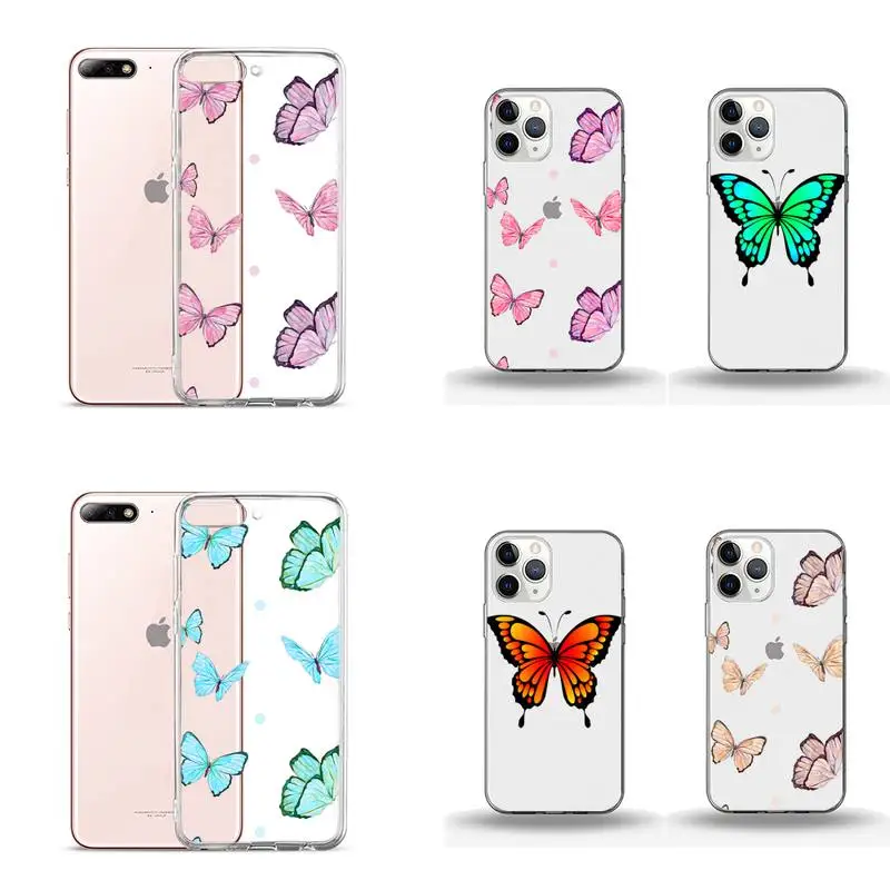 

cute sexy butterfly pink blue Phone Case Transparent soft For iphone 12 11 13 7 8 6 s plus x xs xr pro max mini