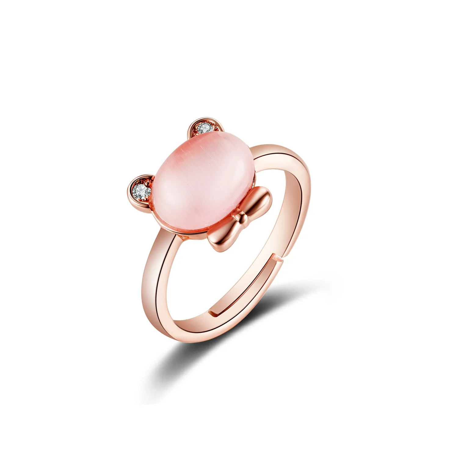 

Bear Ring Inlaid With Synthetic Pink Crystal Hibiscus Stone Ring Female Fashion Korea Creative Open Ring Wholesale