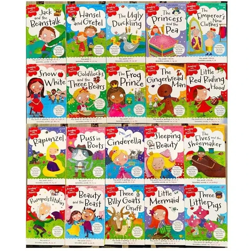 20 Books Set Reading With Phonics English Cartonn Picture Book For Kids Little Red Riding Hood Early Education Learning Books