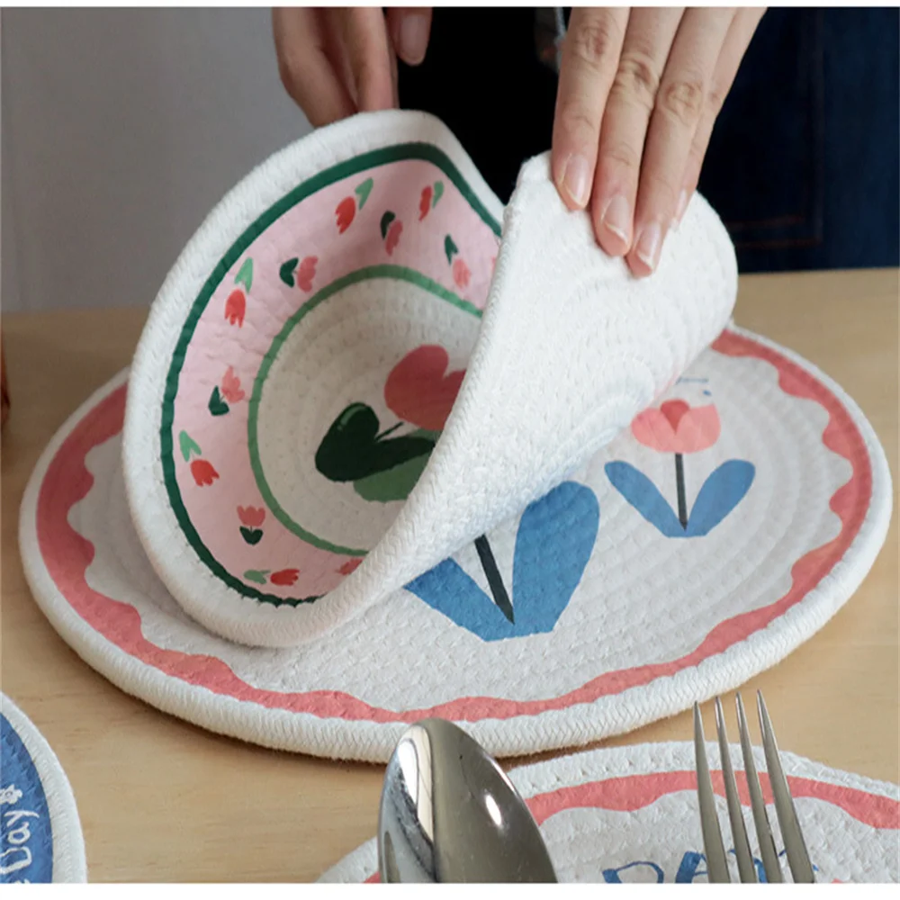 

Cotton Cord Heat Insulation Pad Kitchen Table Mats Dining Table Pads Tableware Mats Placemat Pad 18cm Tulip Coaster Coasters