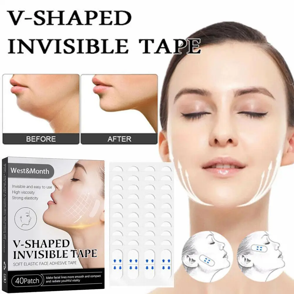 

40 шт., невидимые V-образные наклейки для подтяжки кожи лица