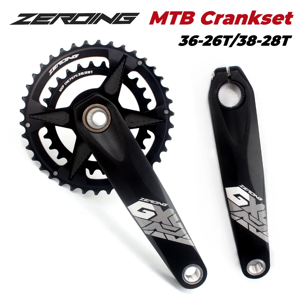 Набор шатунов велосипеда MTB ZEROING с двумя звездочками 36-26T 38-28T GXP, длиной 175 мм, изготовленный из полости алюминиевого сплава с кареткой.