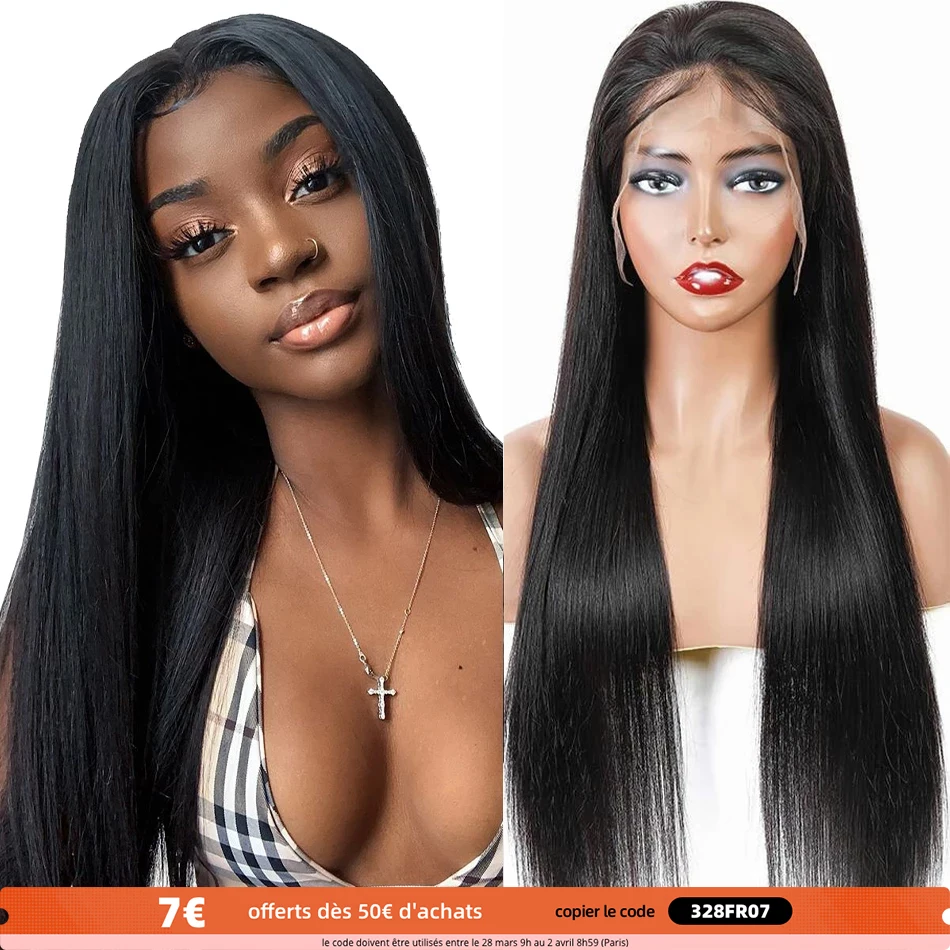 

Genrein Brazilian Straight 13X4 13X6 Lace Frontal Human Hair Wigs For Women Transparent HD Swiss Lace Natural black 8"-32"