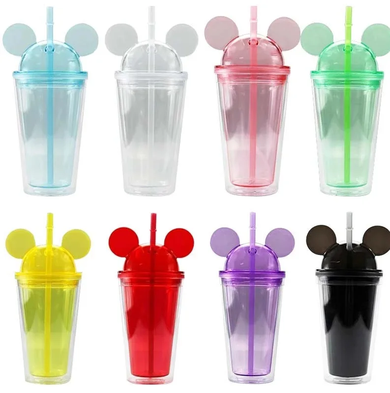 

500ml mickey minnie cover straw coffee cup drink cup portable water cup tumbler car cup can be customized