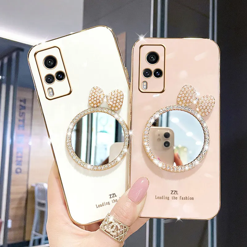 

Luxury Makeup Mirror Phone Case For Vivo Y31 2021 Case Back Cover For Vivo Y51 Y31 Y21 Y21s Y33s Y53S Case Shockproof Soft Cover
