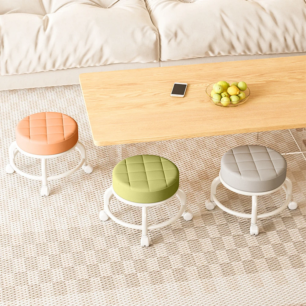 

Household Pulley Low Stool Multifunctional Children Walking Round Stool 360 Degree Rotation with Wheel for Home Office
