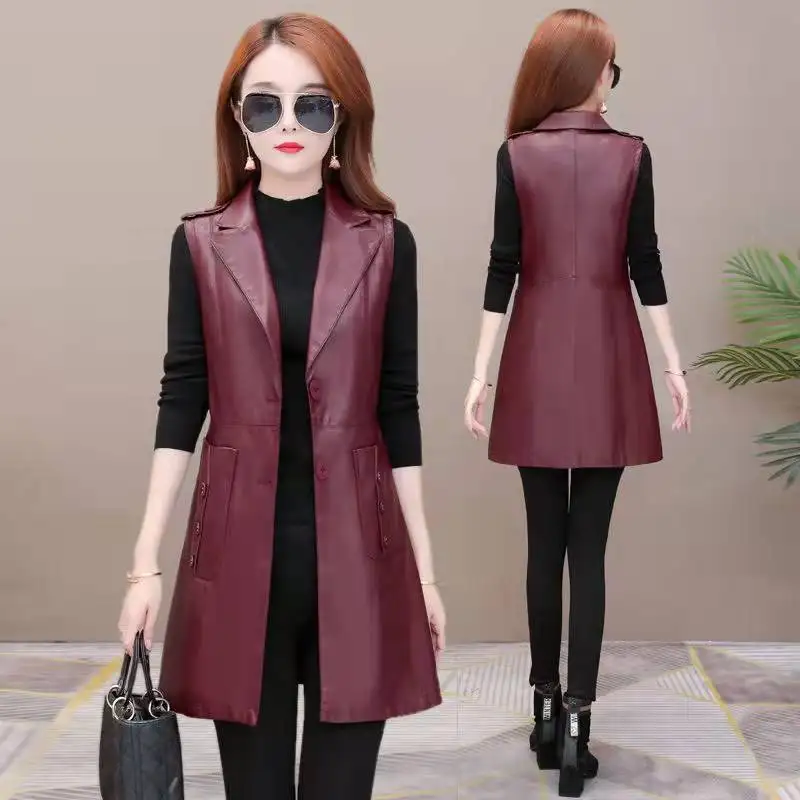 2022 New Fashion PU Leather Vests Women Slim Fit Casual Leather Vest Female Sleeveless Vest For Women Faux Leather