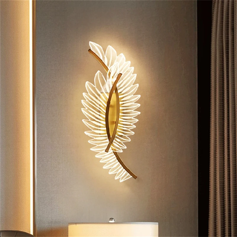 

Nordic Angel Wings Wall Lamp LED Copper Acrylic Livingroom Bedroom Postmodern Luxury Contracted Design Indoor Corridor Luminaire