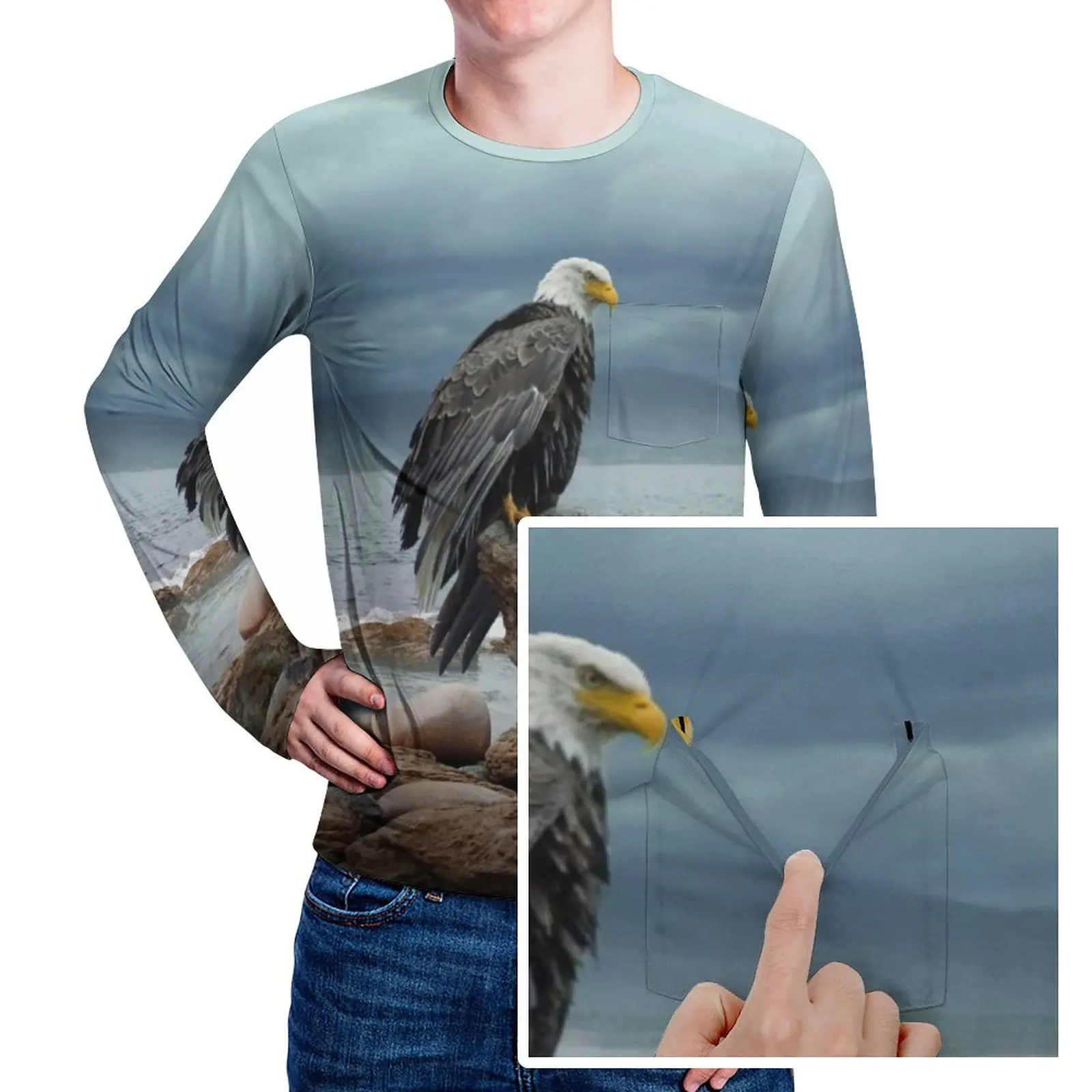 

Bald Eagle T Shirt Predator Sea Eagles Hippie T Shirts With Pocket Long Sleeve Design Tshirt Daily EMO Plus Size Tees