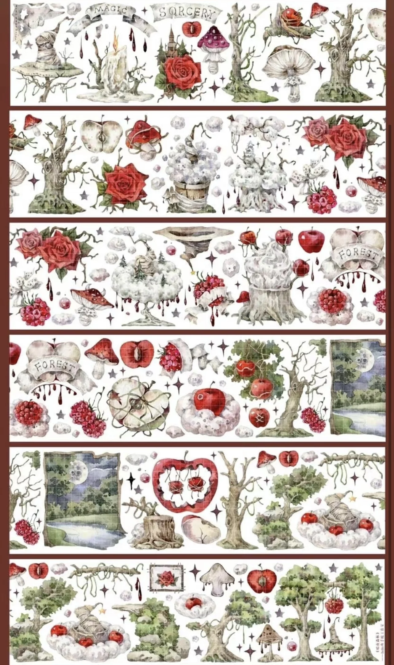 

10Meter/5meter Red Rose Dark Forest Landscape Flower Crystal PET Tape 7.23