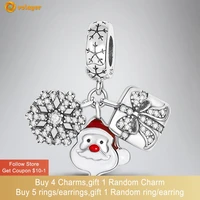 volayer 925 sterling silver beads snowflake gift box santa charm fit original pandora bracelets for women jewelry making gift