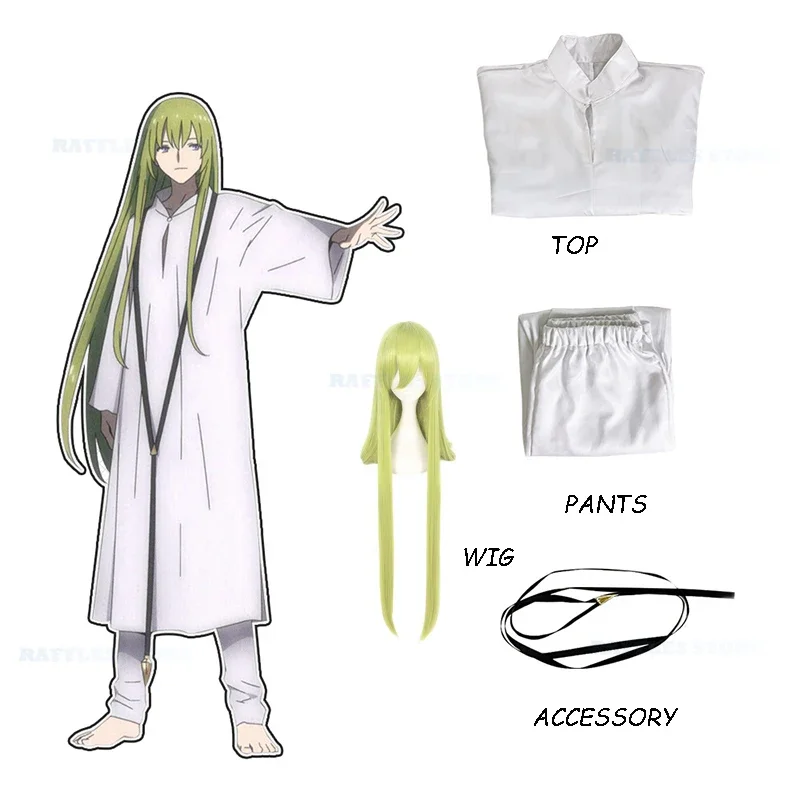 Аниме Fate Grand Order Enkidu кимоно Косплей Костюм белый халат зеленый парик Хэллоуин