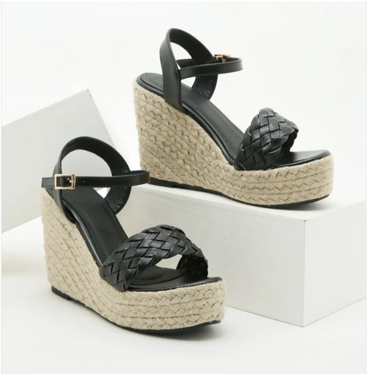 

Low Sandals Woman Leather Low-heeled Hoof Heels Fabric Rome PU Slides Rubber Low Sandals Woman Leather Low-heeled PU Rome Rubber