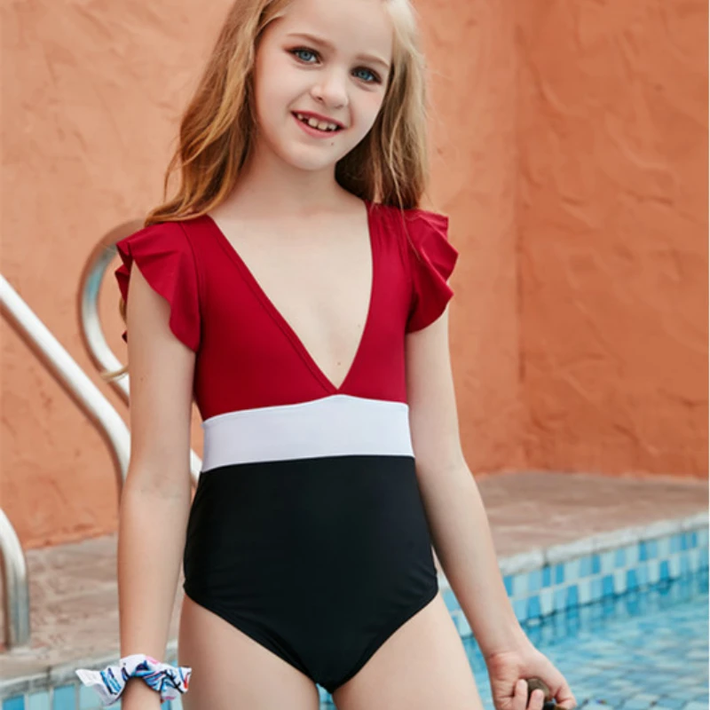 

One Piece Swimsuit Girls 2022 Summer New Girl Color Block Bikini Swimwear Baby Backless Swimming Suit Beach Swim Clothing