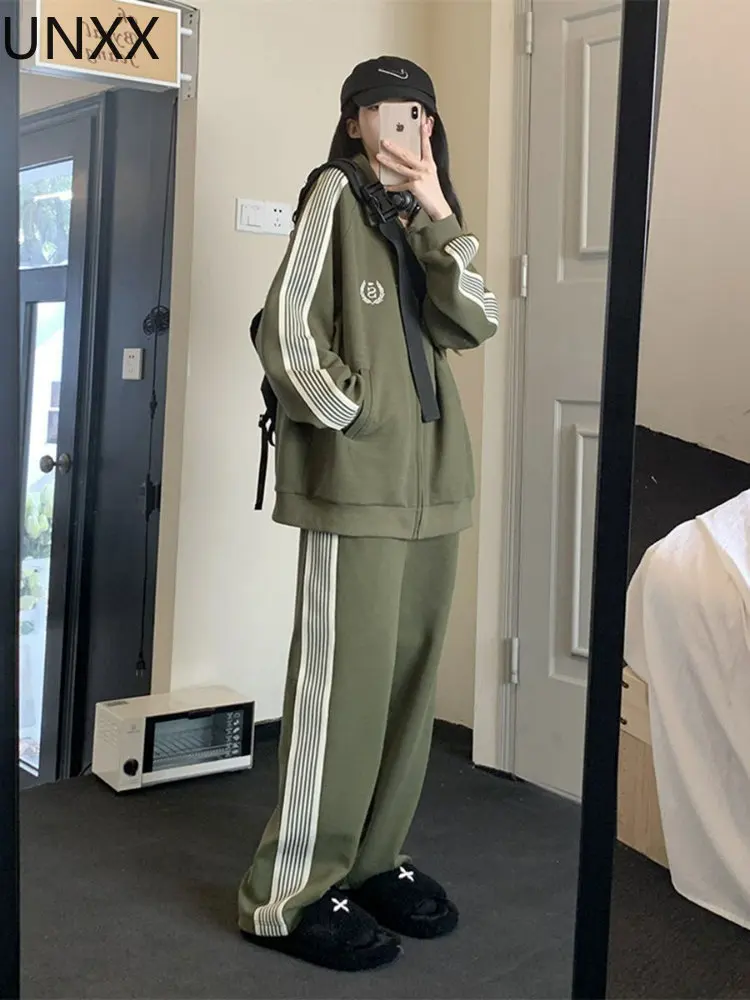 

Женский спортивный костюм UNXX, свободная универсальная куртка оверсайз и защитные брюки, спортивная одежда, костюм из двух предметов, женская одежда 2022