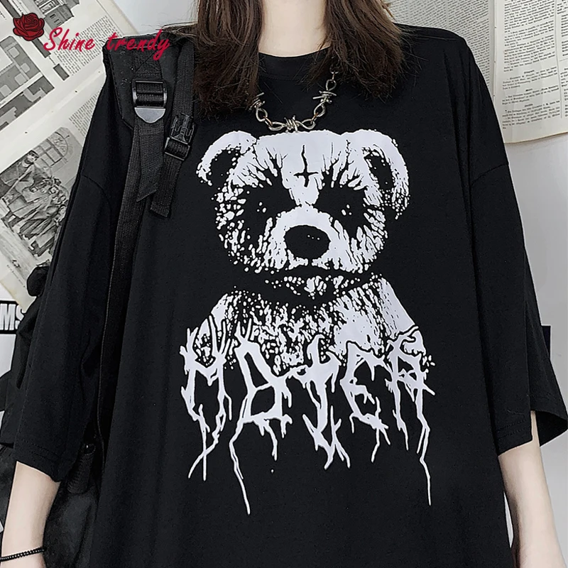 

Summer Goth Tee Aesthetic Loose Women T-shirt Punk Dark Grunge Streetwear Ladies Gothic Top Oversized T-shirts Harajuku Clothes