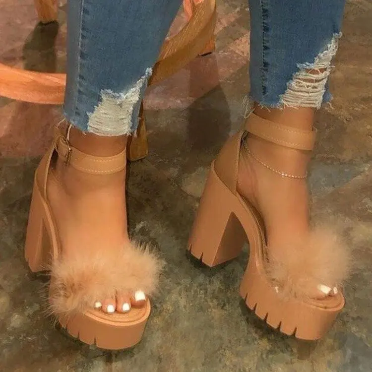 

Peep Toe High Thcik Heels Big Size Pleated Womens Shoes for Women 2021 Pumps Chaussure Femme Women's Platform Shoe Zapatos Mujer