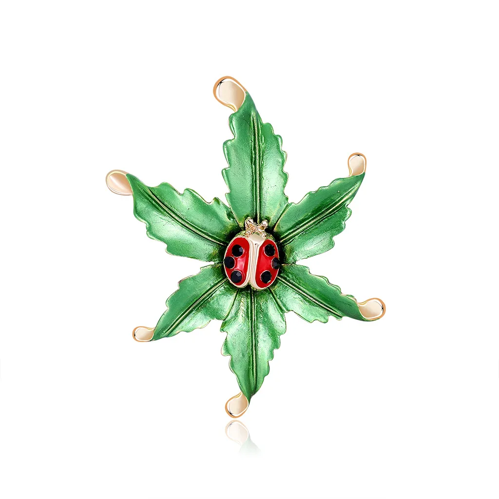 

Crystal Ladybug Beetle Insect Brooch Pin Enamel Animal Leaf Broach Women Christmas Costume Holiday Jewelry Gift