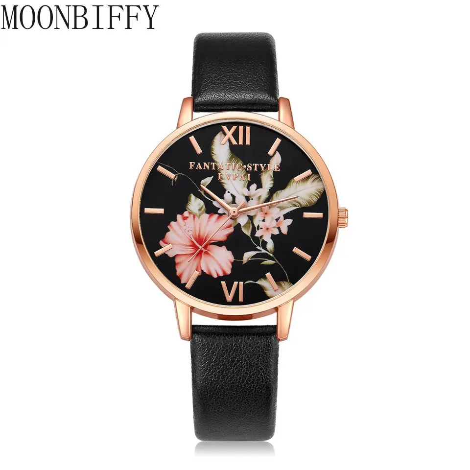 

Часы наручные женские с цветами и бабочкой, простые деловые, с кожаным ремешком