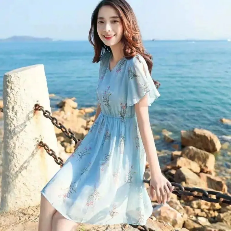 Женское платье шифоновое шелковое мягкое с цветочным принтом для женщин