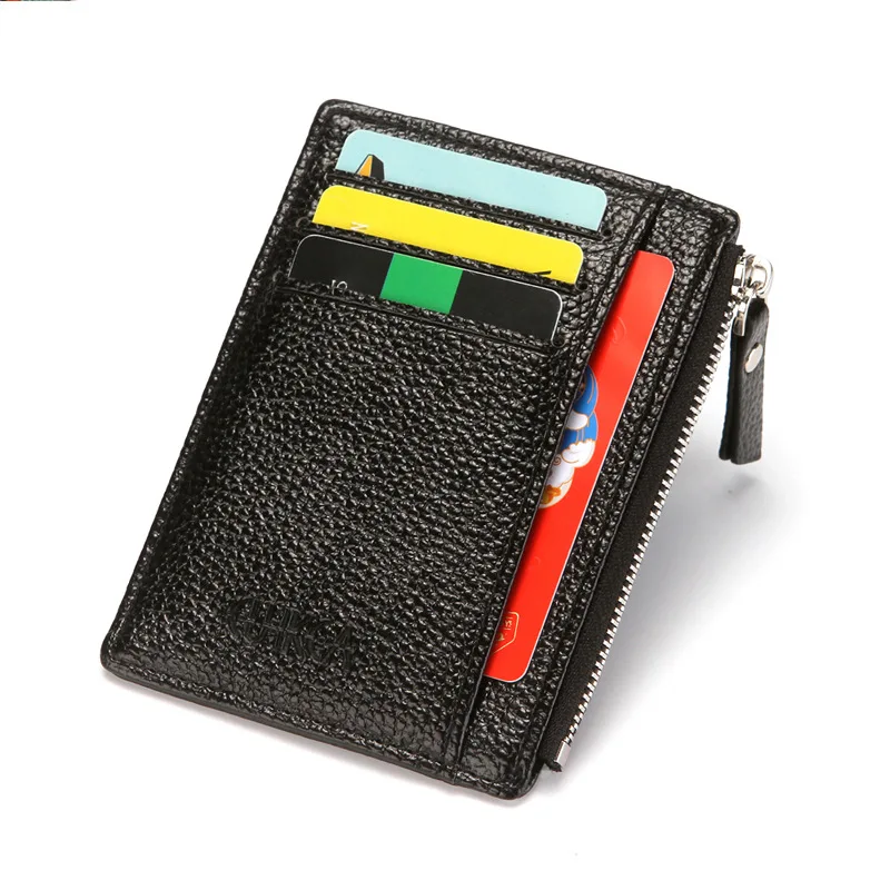 

New Men Card Holder Leather Wallet Black Business Slim RFID Wallet Credit Card Holder Small Purse Coin Purse Wallets for Women