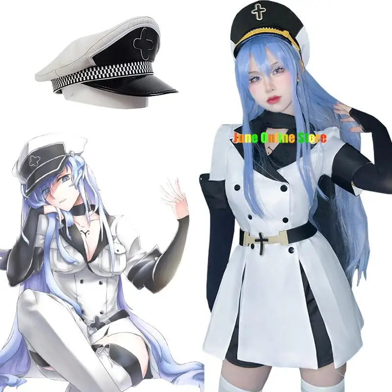 

Anime Akame Ga KILL Cosplay Esdeath Empire Cosplay Costume Uniform with Hat Blue Wig Halloween Party Cos for Women Girl