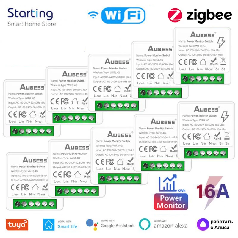 

Умный мини-переключатель с Wi-Fi/ZigBee Tuya, 16 А