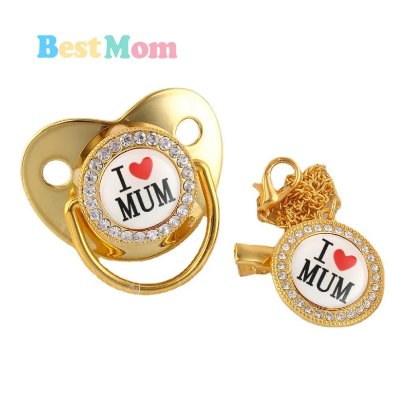

Luxury Baby Pacifier With Chain I Love Mum Clip Newborn BPA Free Bling Dummy Soother Chupete 0-12 Months