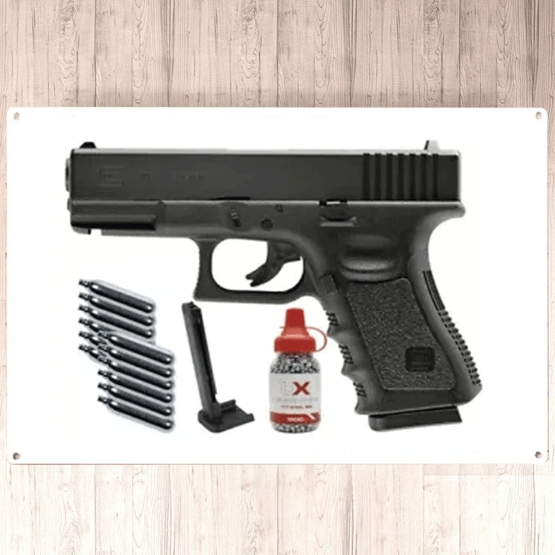 

2022 New Glock 19 BB Co2. Caliber with 39 Cartridges and 2 1500 Steel BBS Wall Tin Sign (20cm X 30cm) 8*6inch