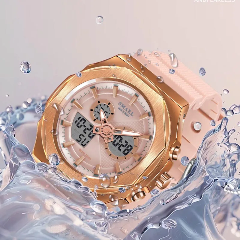 Женские спортивные часы SMAEL водонепроницаемые до 50 м розовые подарки для