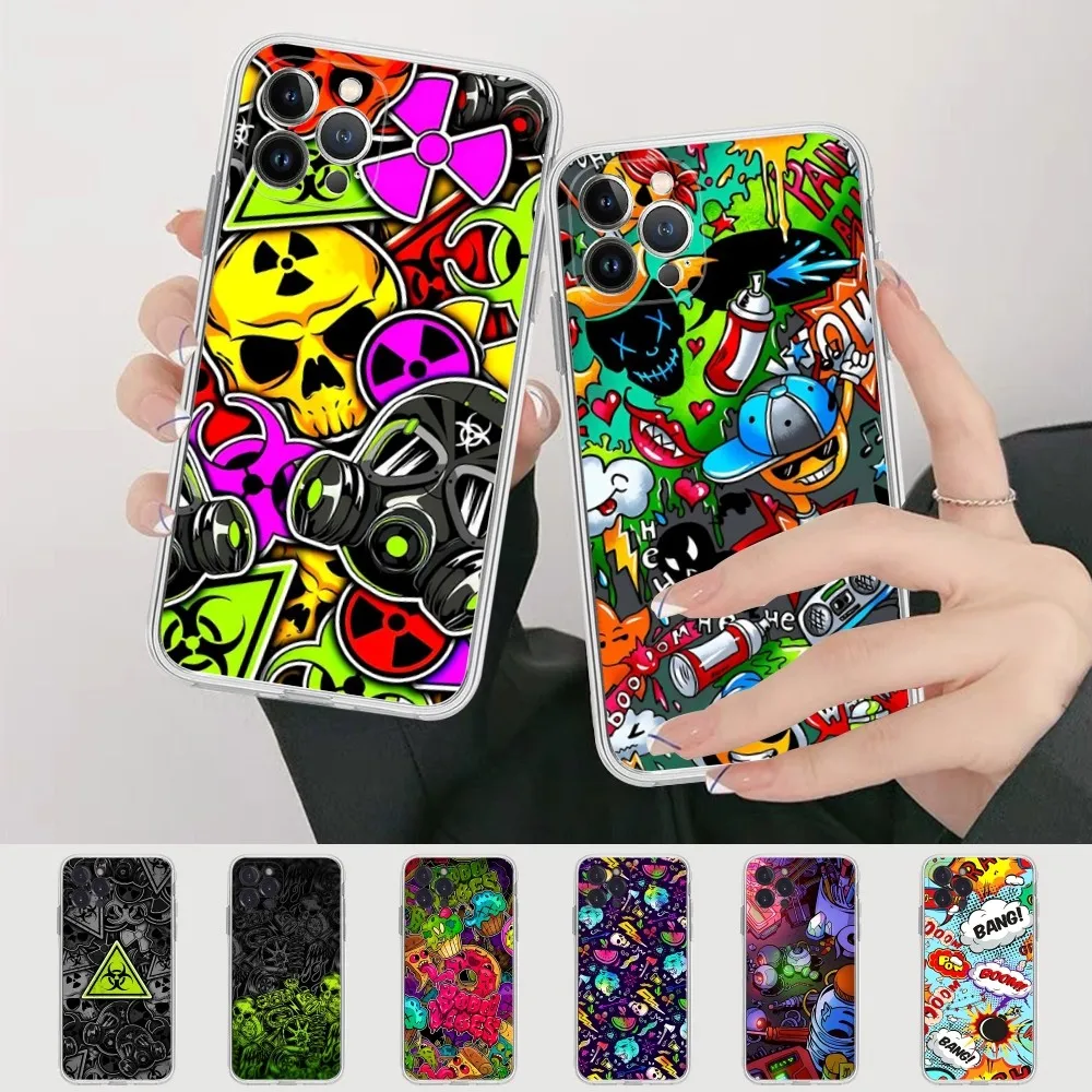 

Creative Stickers Phone Case For iPhone XR X XS Max 14 13 Pro Max 11 12 Mini 6 7 8 plus SE 2020 Printing Cover