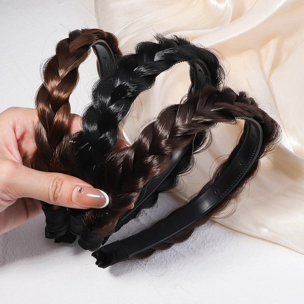 

Новинка, повязка на голову для ленивых париков для женщин, широкие косички рыбьей косы, повязка для волос ручной работы в стиле ретро, обруч ...