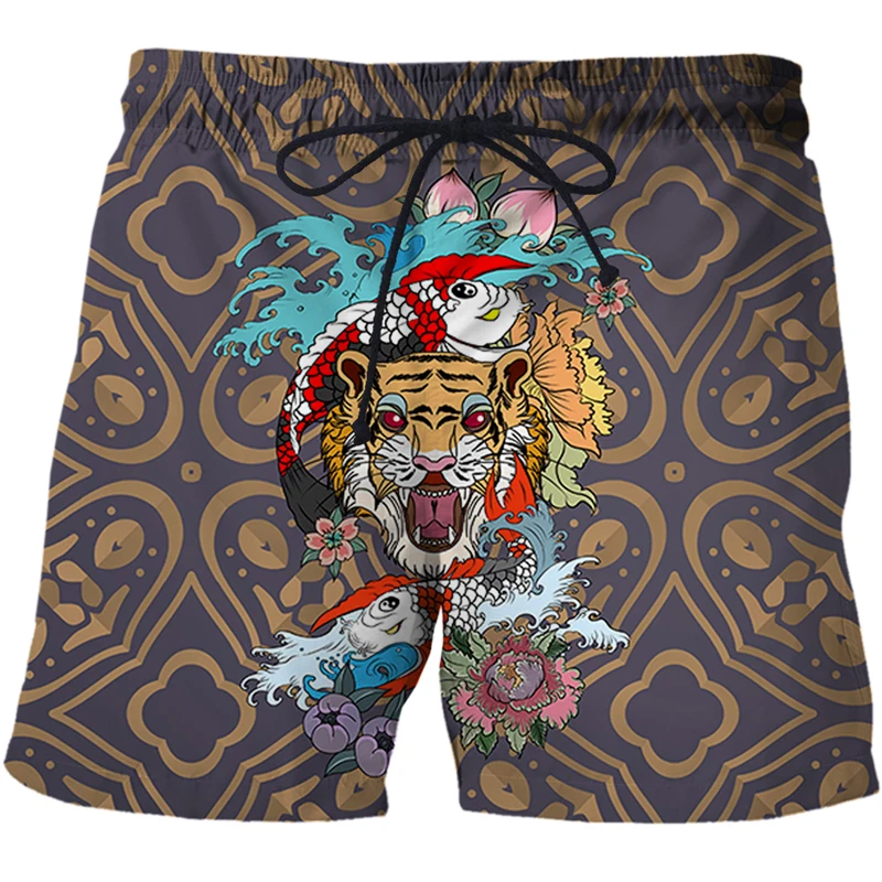 2022 NEW Summer Men Abstract animal Beast tiger Drawstring 3d Printed Sport Beach Shorts mens clothing hombres pantalones cortos