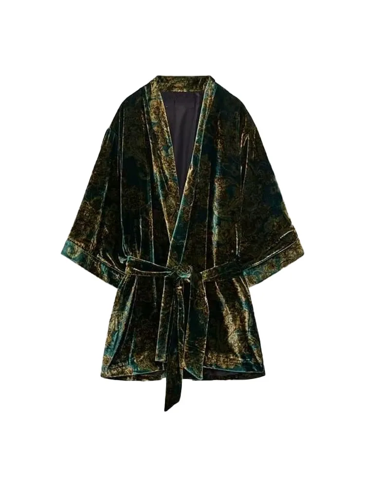 

PB & ZA2022 fall and winter new women's fashion chic with belt casual versatile velvet kimono jacket 3046 385 500