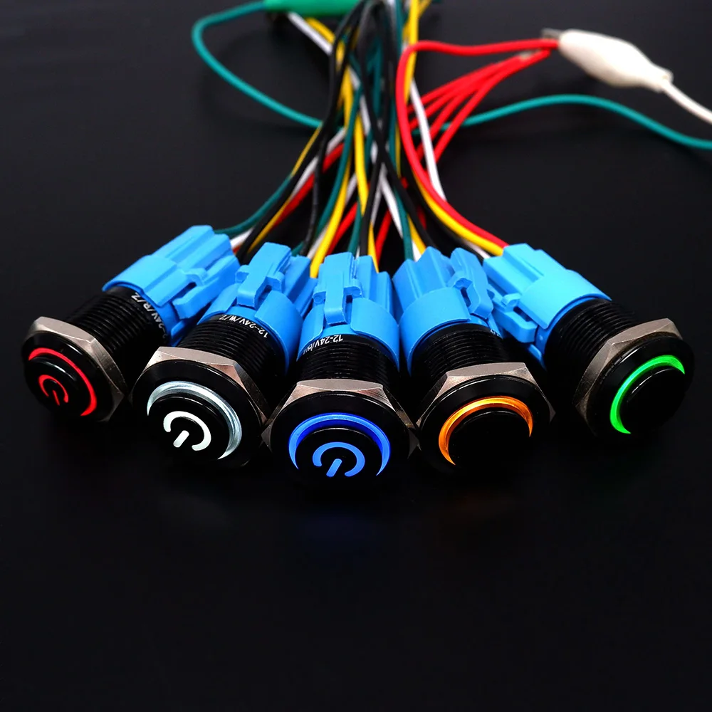 Черный металлический кнопочный переключатель ВКЛ./ВЫКЛ. 16 мм 19 22 кнопка запуска