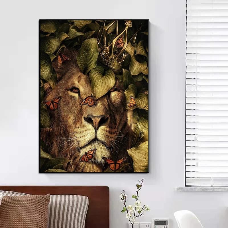 

Современные постеры в виде бабочек, животных, Лев и искусство стен в скандинавском стиле, картины для гостиной, украшение для дома