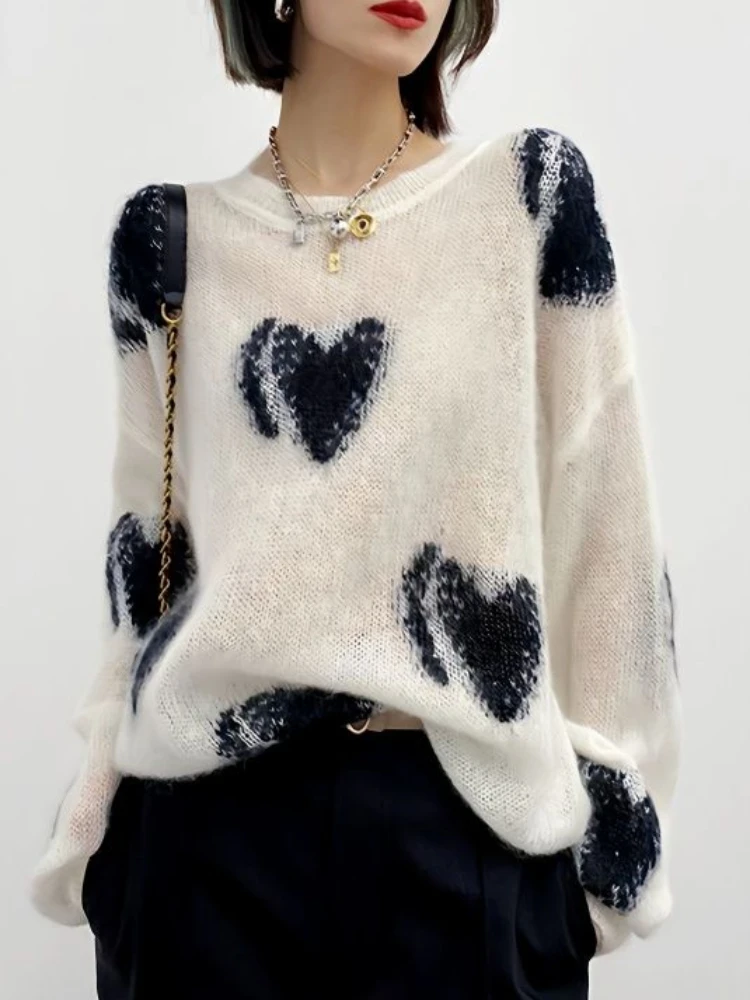 

Women's Long Sleeve Top 2023 Autumn/Winter New Sweater Oversized Pullovers Streetwear Print LOOSE Knitwears Vintage Jumpers