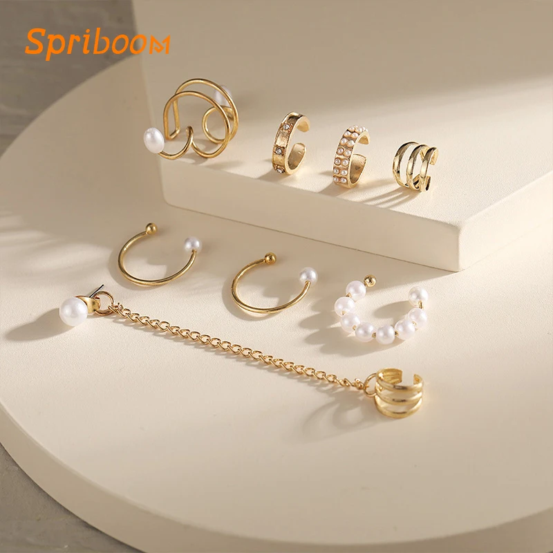 

Non-Piercing Ear Clip Earrings for Women Gold Leaves Earcuff Pearl Silver Multipiece Earings Cartilage Earring Wholesale Jewelry