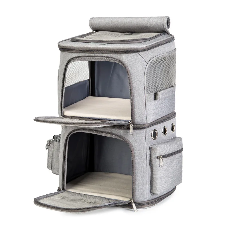 

Outdoor Pet Supplies Large Capacity Double Layer Pet Bag Easy To Put Two Cat Backpacks Foldable Oxford Cloth Dog Bag