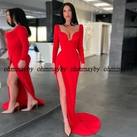 red asymmetrical evening dresses cap sleeve corset full sleeve 2022 new court train prom gowns zipper back vestidos de fiesta