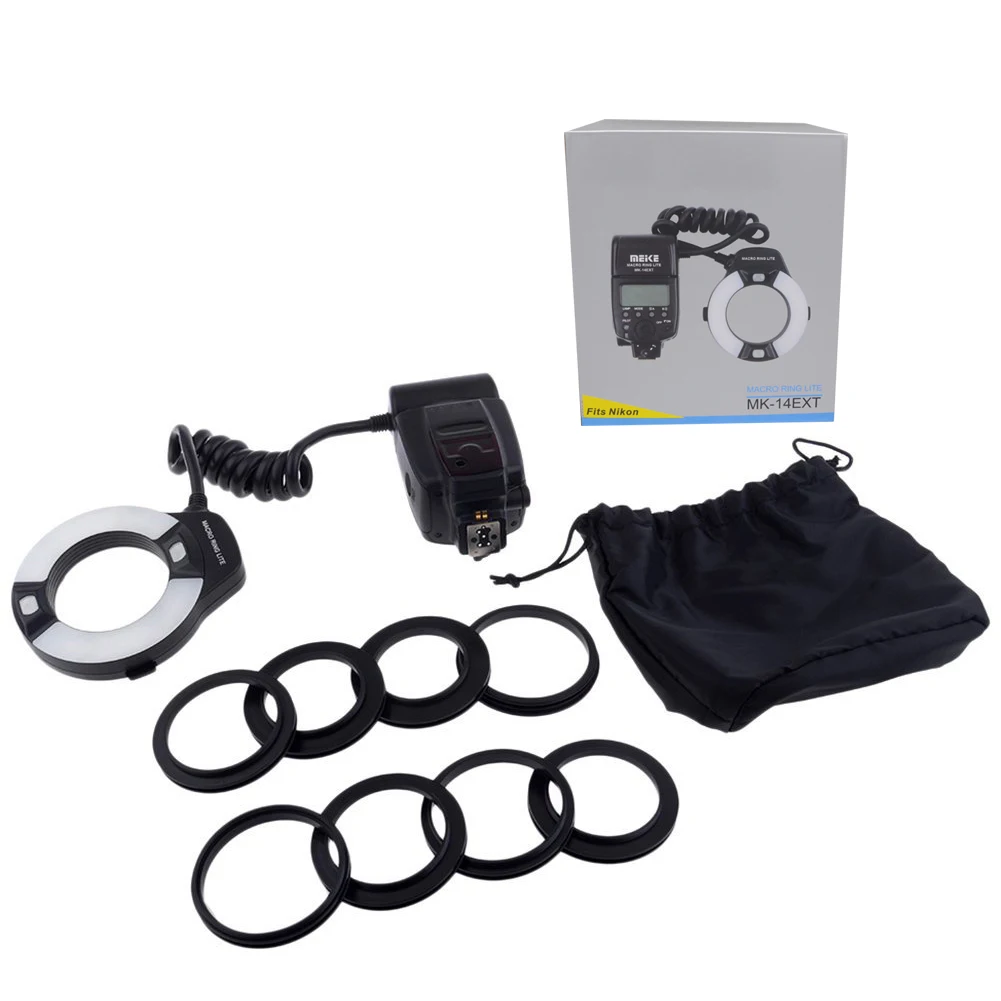 Кольцевая вспышка Meike MK-14EXTN i-TTL со светодиодной подсветкой AF для Nikon D7100 D7000 D850 D800 D600 D5000 D5100 D3200 D3100 D70 (art.: 3920d405a89a2) - 3920d405a89a2