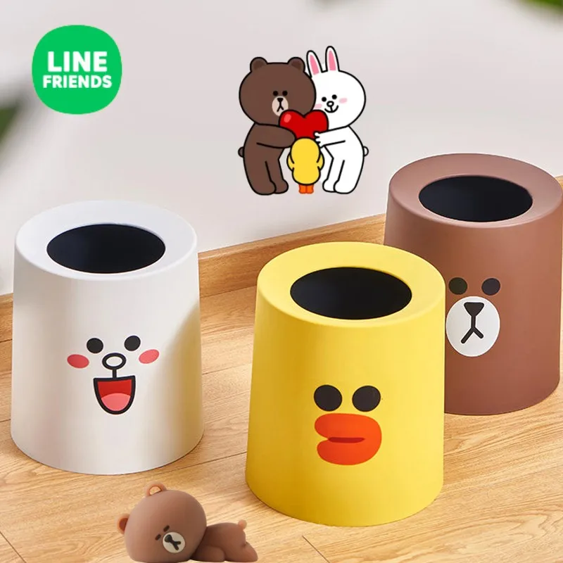 

Line Friends Anime Brown Sally Cartoon Trash Can Kawaii Cony Home Round Double Bucket Living Room Bedroom Storage Bucket Gift