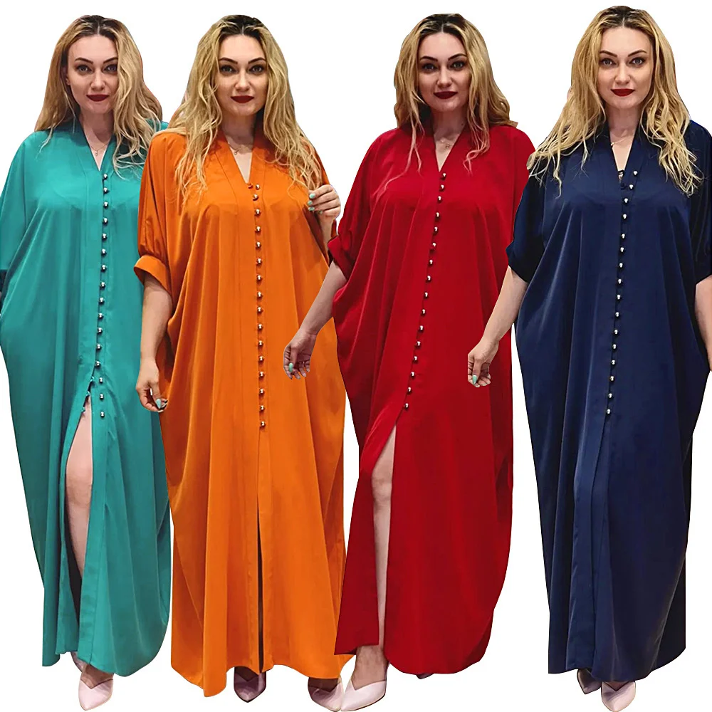 

Women Oversized Long Dress Robe African Female Cardigan Jacket Button Chiffon Dresses Fashion Casual Solid Color Commuting Dress
