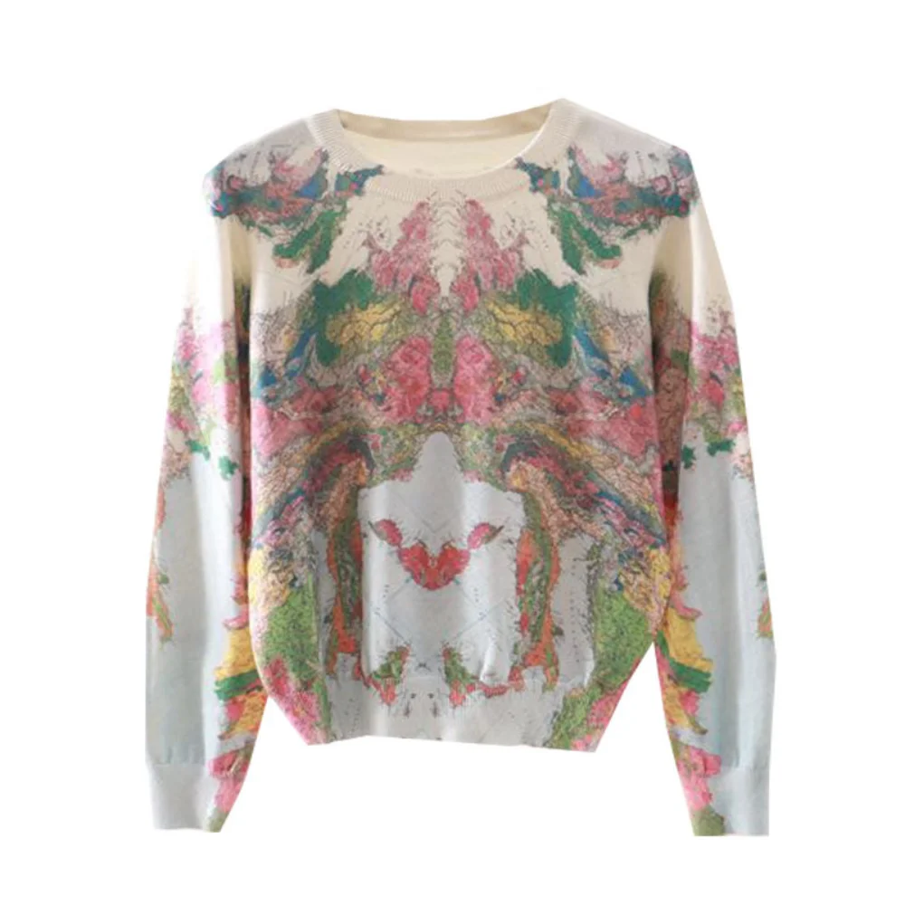 

Y2K Autumn Winter Print Sweater Women Soft Sweaters O-Neck Pullover Warm Tie Dye Knitted Female Knitwear Streetwear Top Jumper