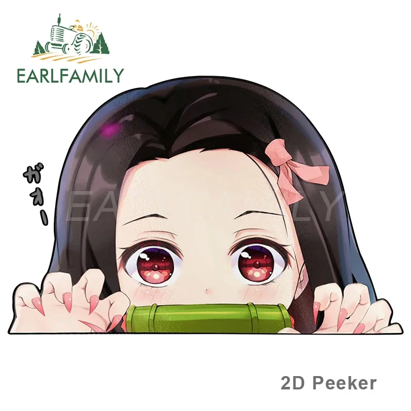 

EARLFAMILY Мультяшные автомобильные наклейки для Nezuko Kamado Peeker с большой головой аниме виниловые JDM наклейки на заднее ветровое стекло багажник