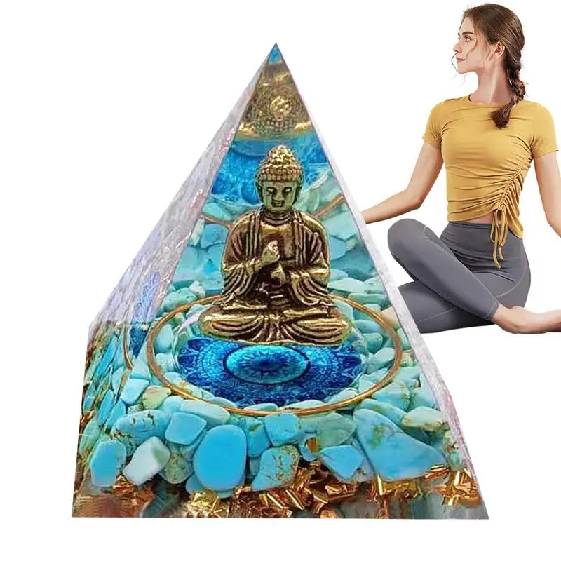 

Buddha Statue Energy Generator Orgone Pyramid Amethyst Peridots Healing Crystal Reiki Chakras Orgonite Pyramid Meditation Tool